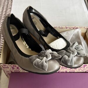 Clarks Metallic Gray Flats with Velvet Bow